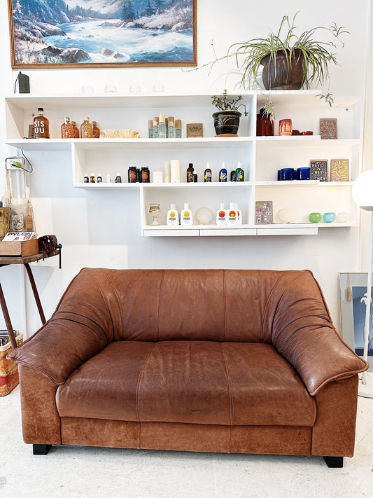 90s Vintage Leather & Suede Sofa