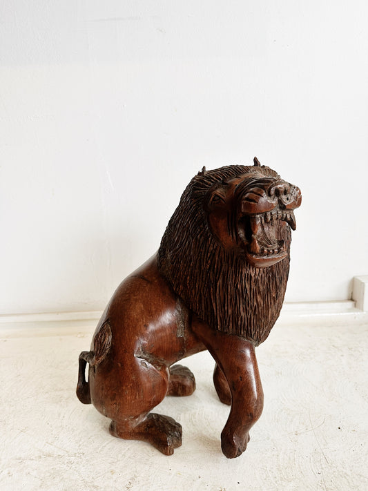 Antique Solid Wood Carved Lion