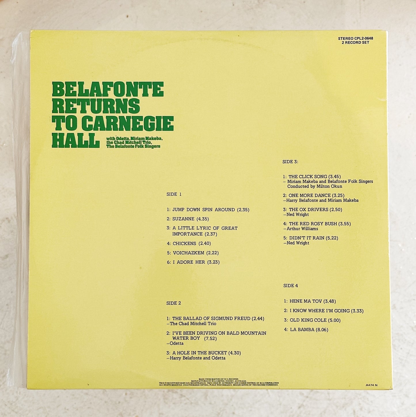 Harry Belafonte / Belafonte Returns to Carnegie Hall 2LP