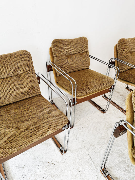 Vintage Ramler Chrome & Teak Easy Chairs / Set of 4