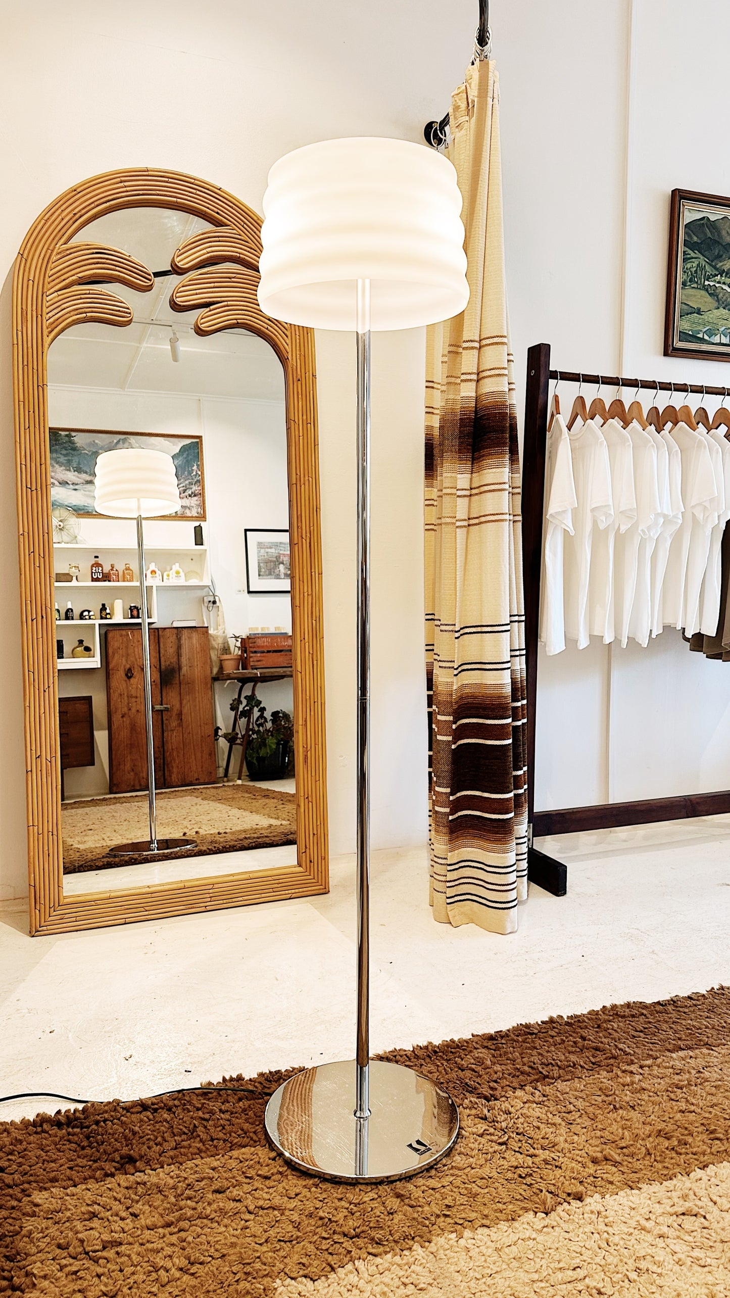 Vintage Kinetic Living Concept Glass & Chrome Floor Lamp