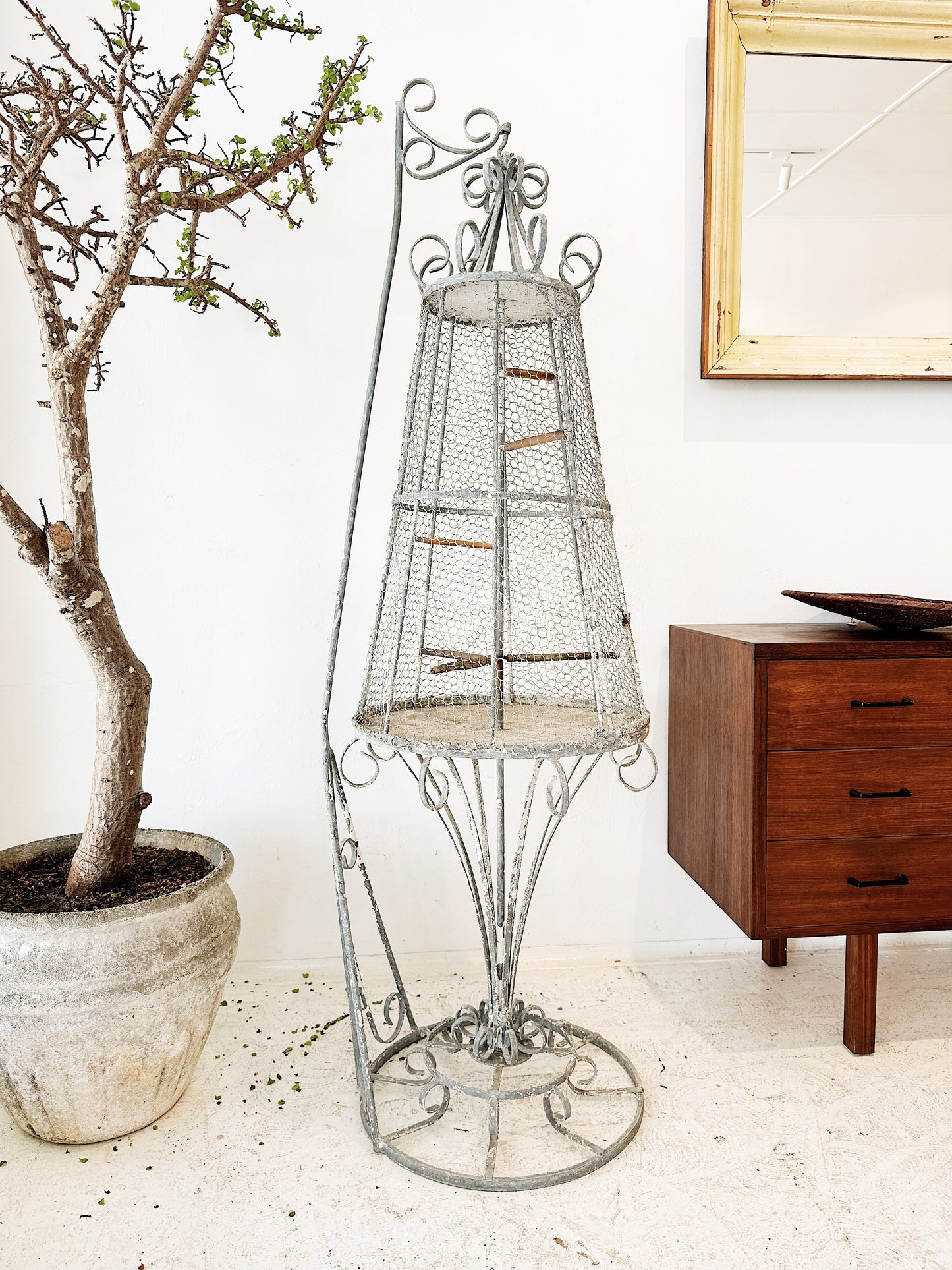 Unique Mid Century Stand-Hanging Birdcage