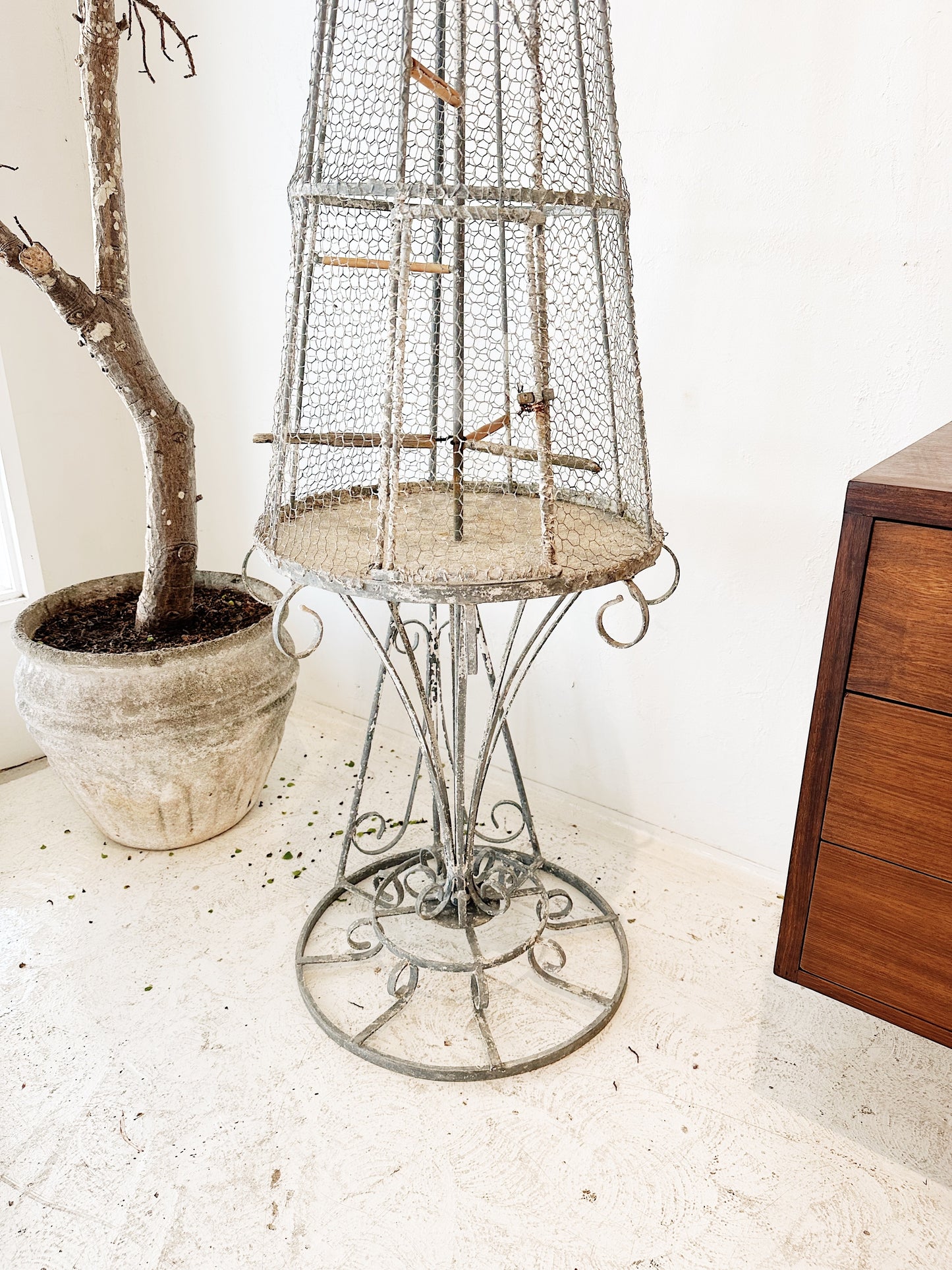 Unique Mid Century Stand-Hanging Birdcage