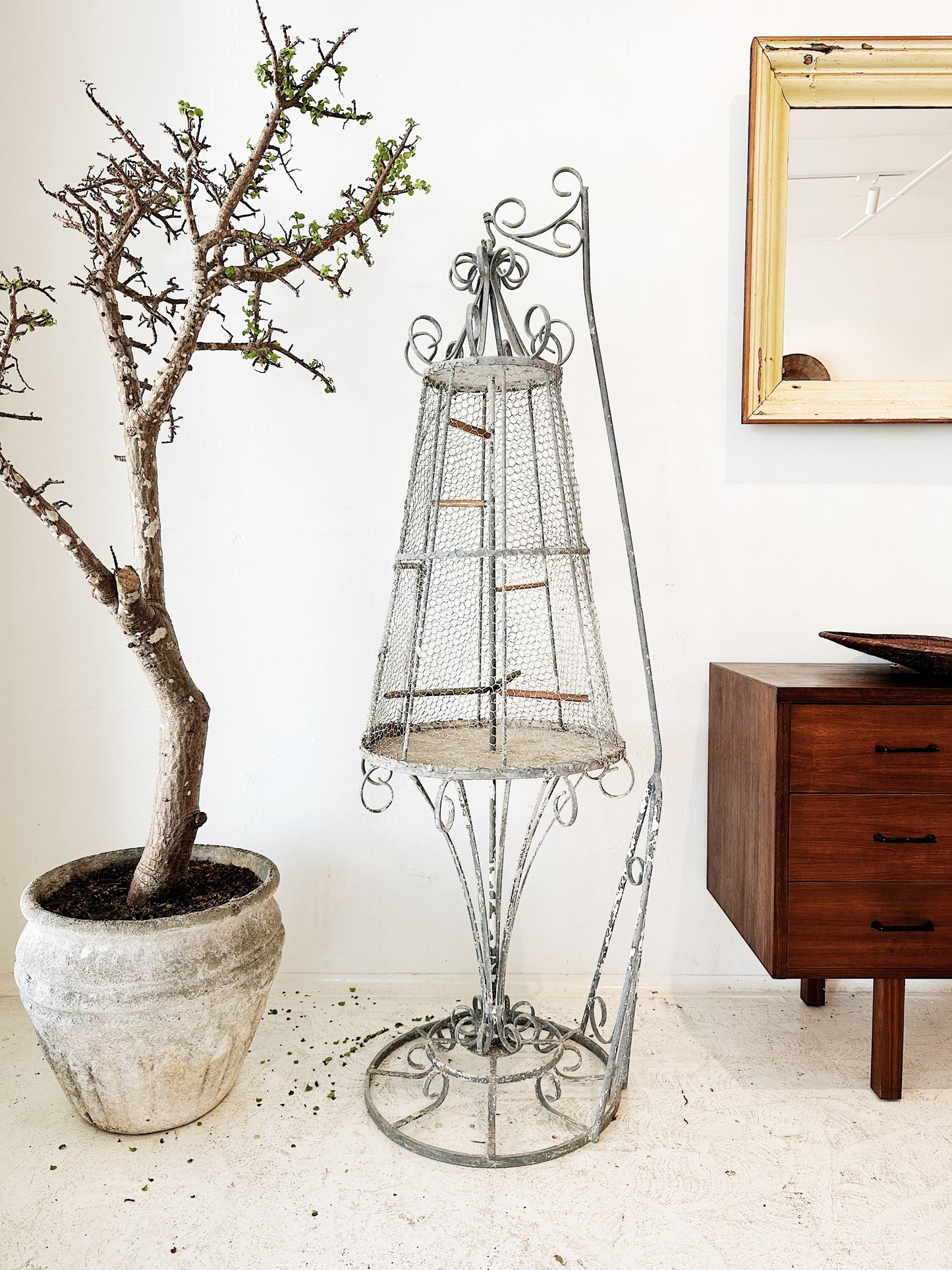 Unique Mid Century Stand-Hanging Birdcage
