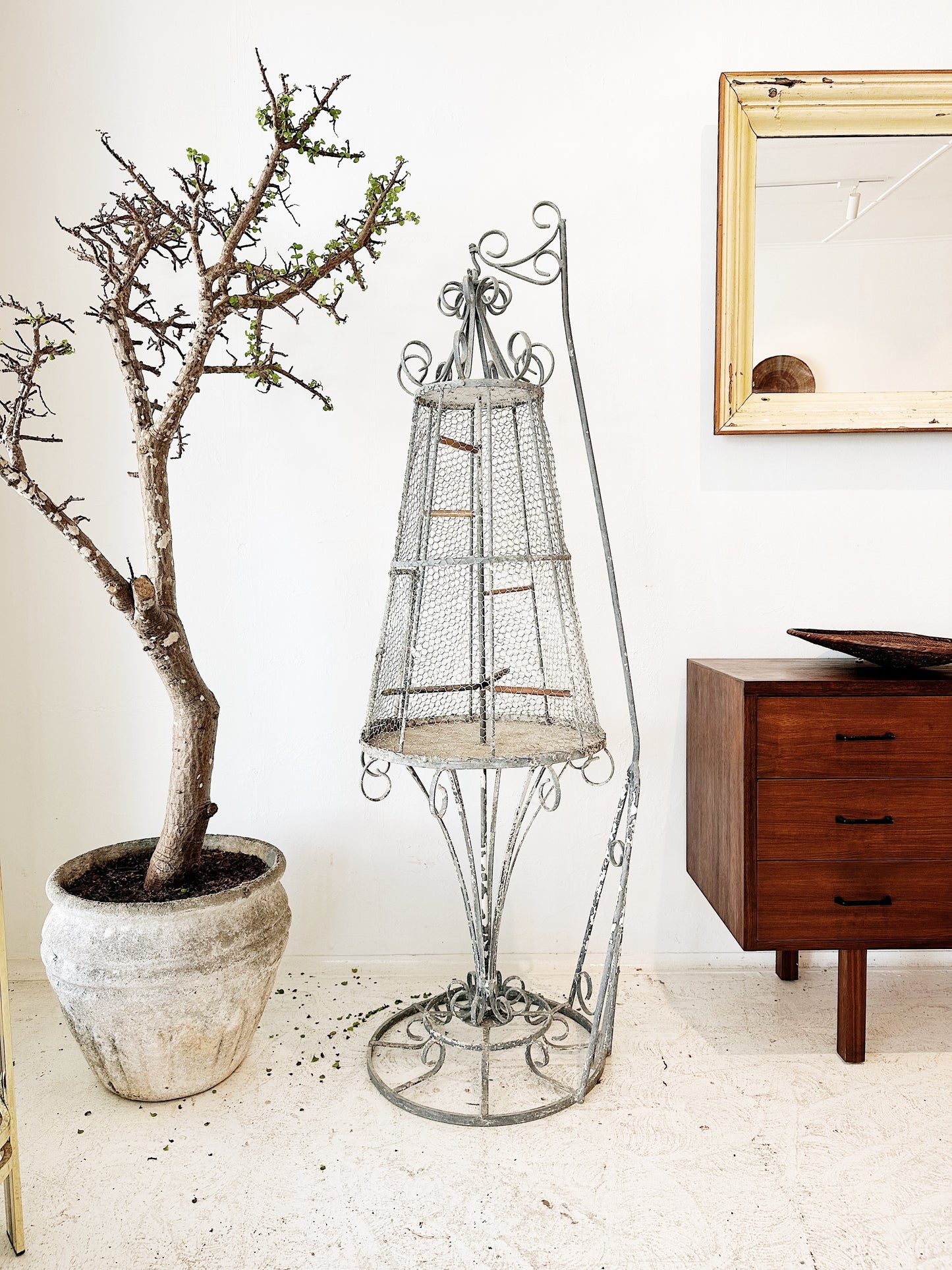 Unique Mid Century Stand-Hanging Birdcage