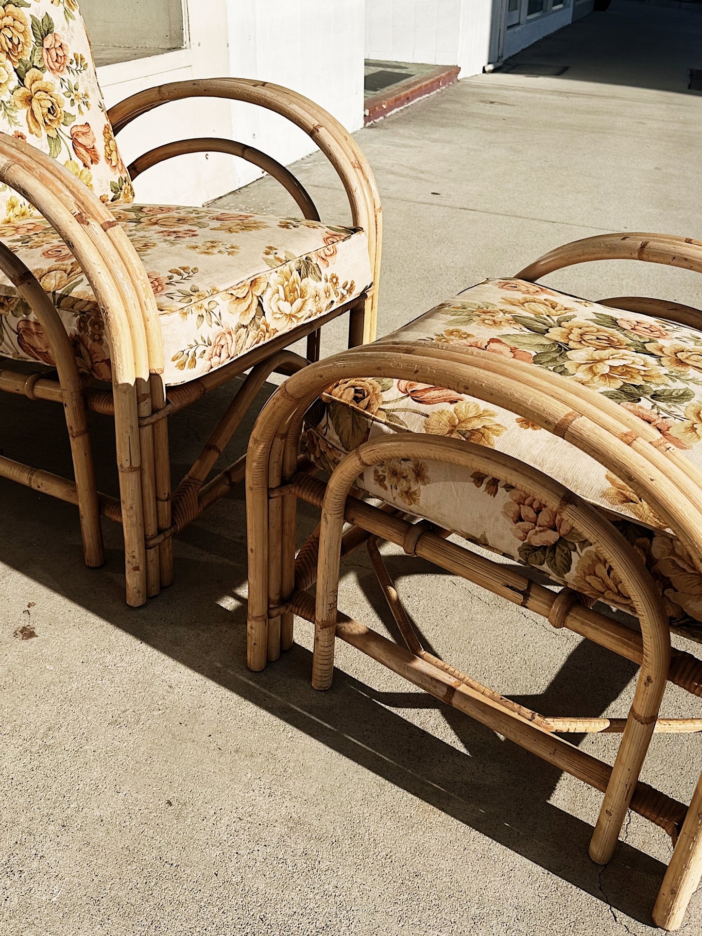 40s Vintage Rattan Paul Frankl Style Rattan Armchair Set