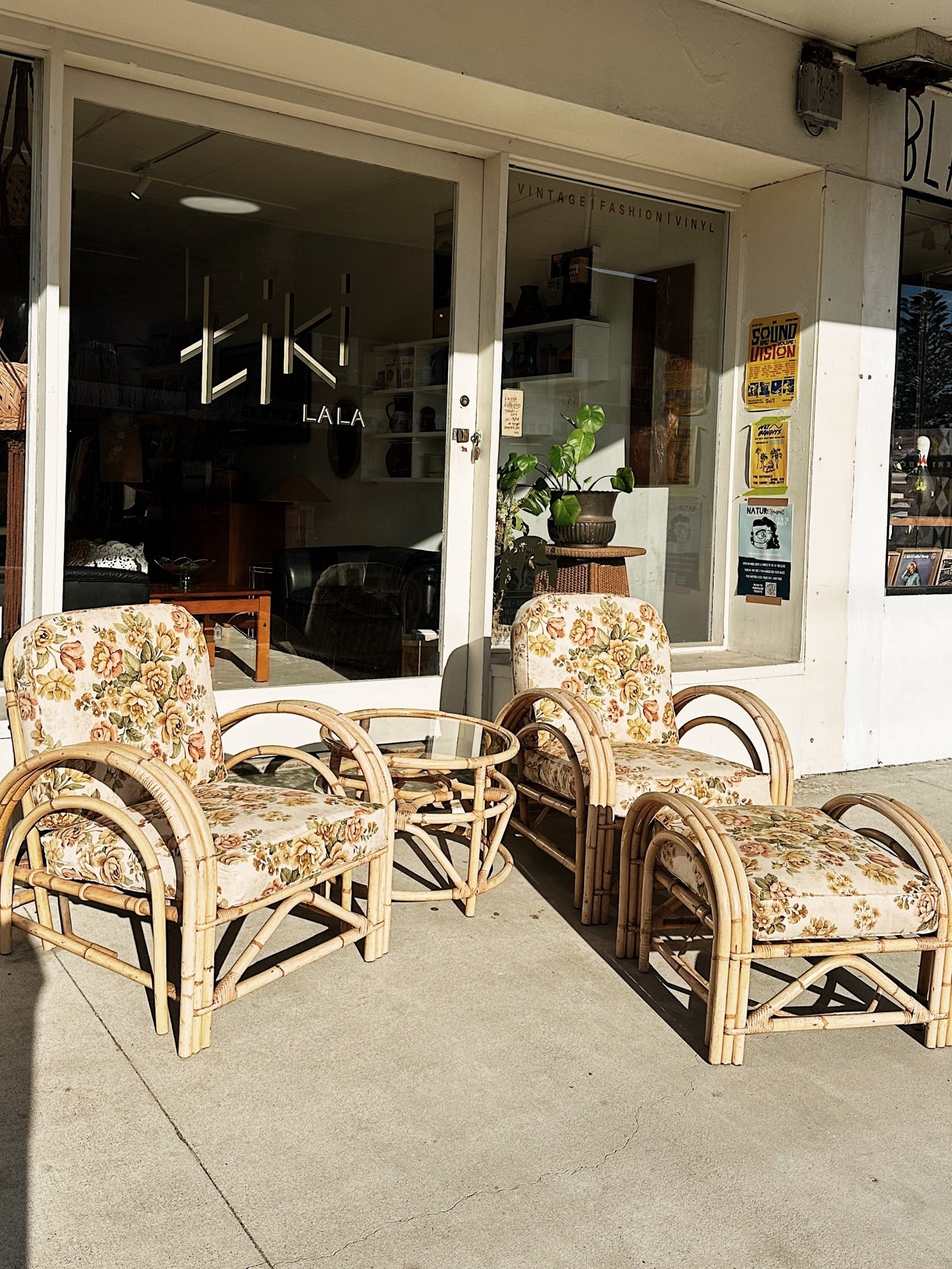 40s Vintage Rattan Paul Frankl Style Rattan Armchair Set
