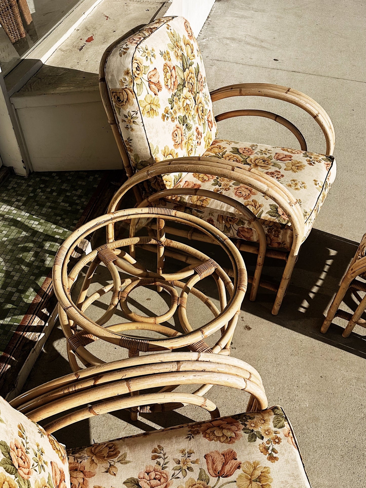 40s Vintage Rattan Paul Frankl Style Rattan Armchair Set
