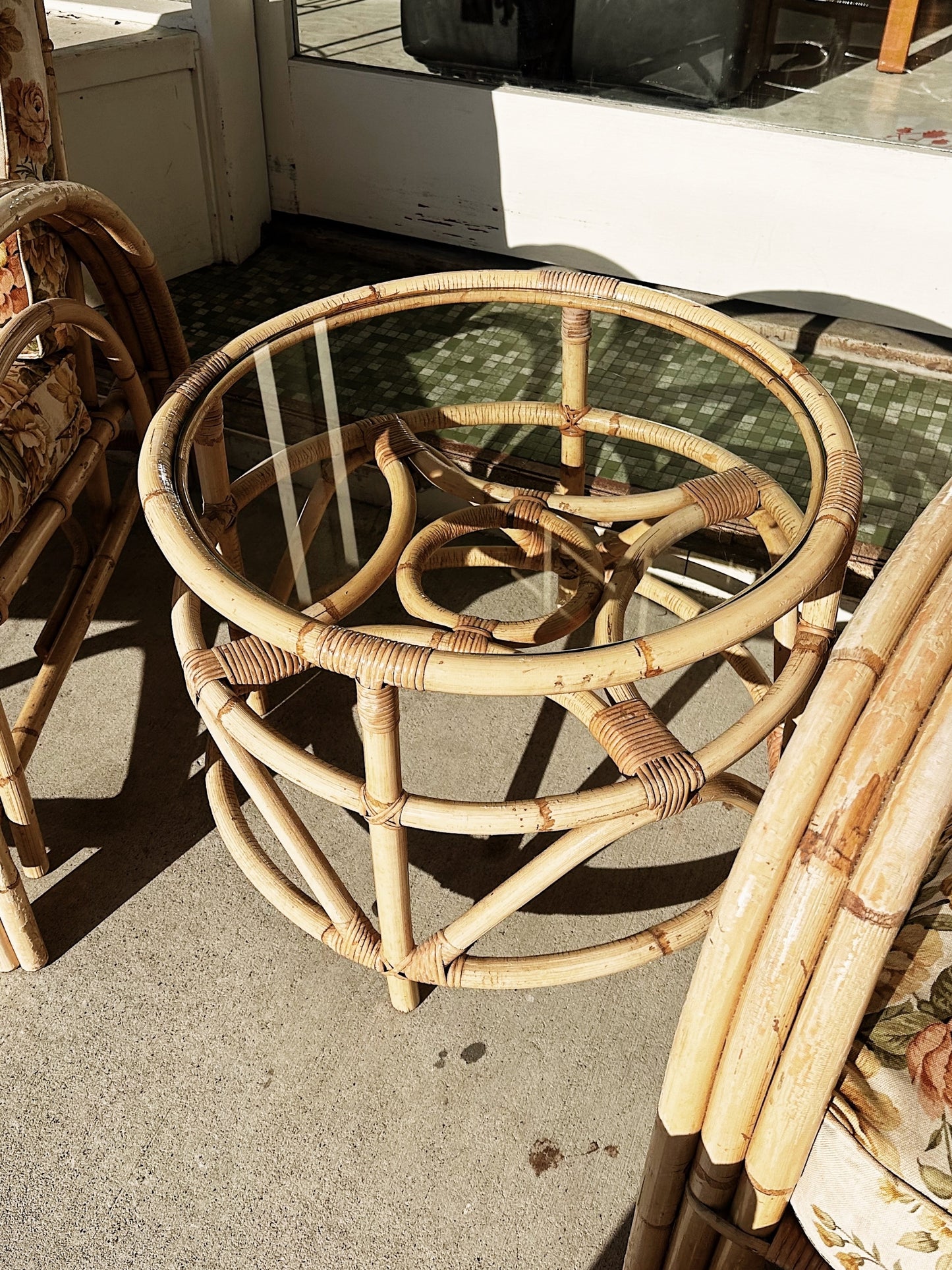 40s Vintage Rattan Paul Frankl Style Rattan Armchair Set