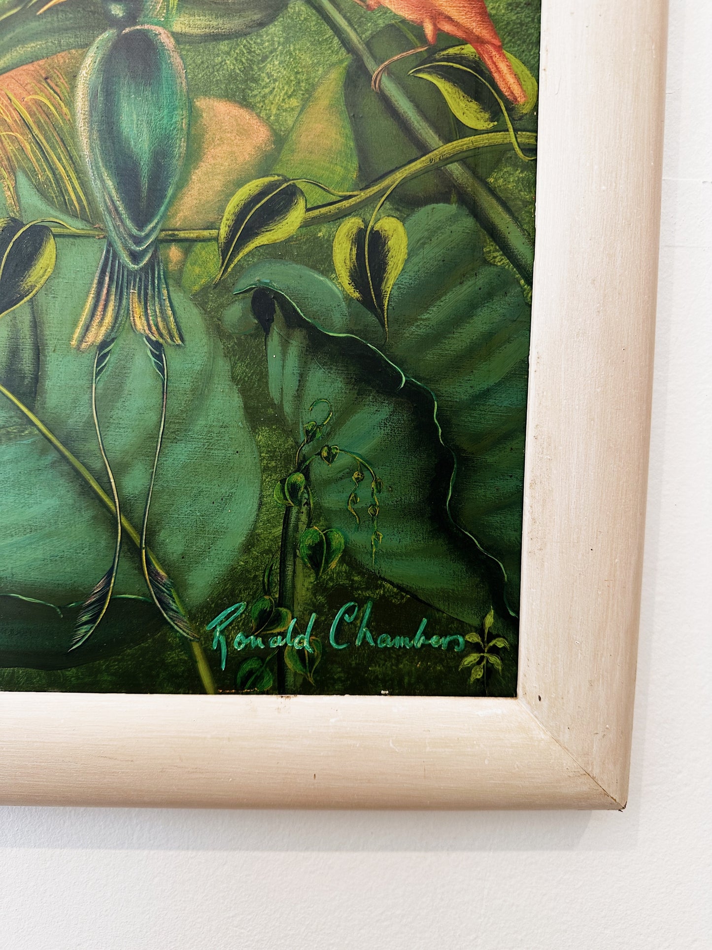 Ronald Chambers 80s Acrylic on Board "As The Moon Sets The Sun Rises And The Day Begins"
