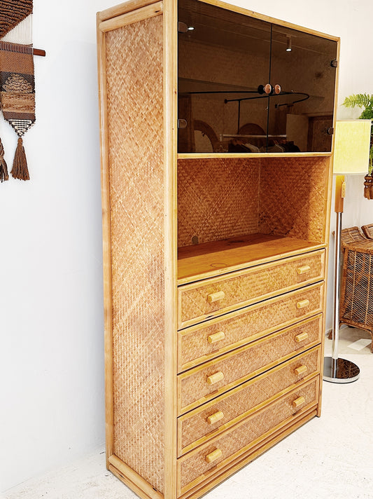 Vintage Cross Hatch Cane Shelving Unit