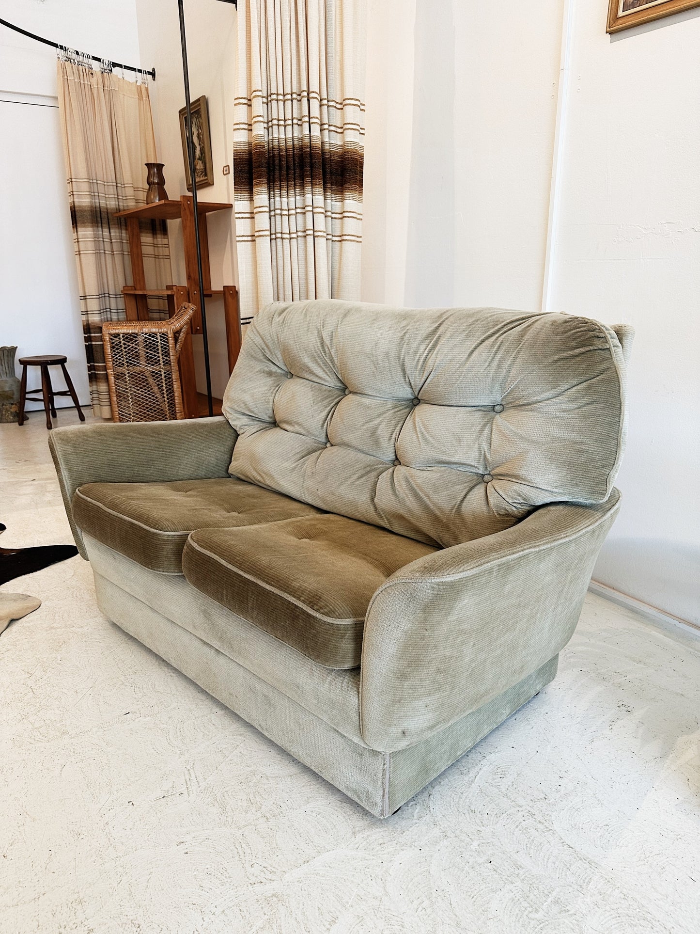Vintage Fler Furniture Velour Two Seater Sofa