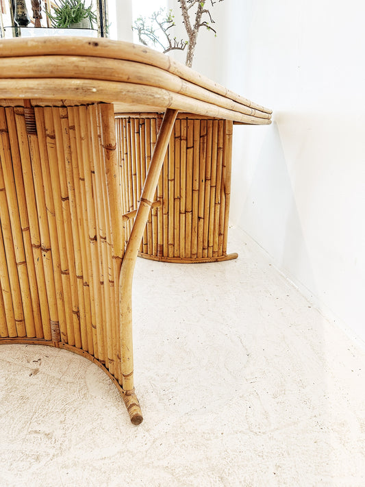 Vintage Hollywood Regency Rattan Dining Table