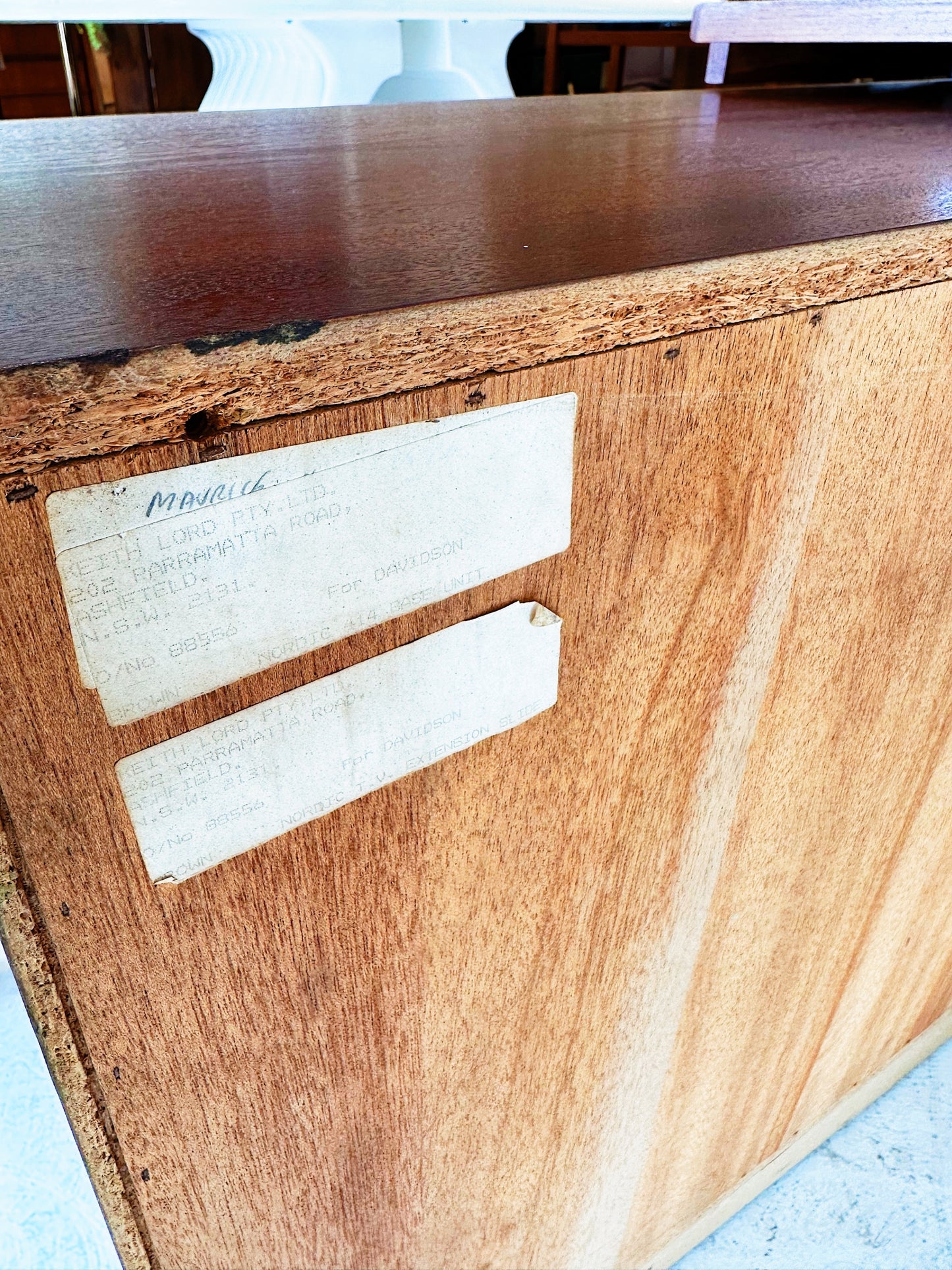 Vintage Mini Nordic Teak Sideboard w/ TV Slide