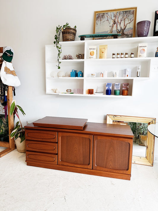 Vintage Mini Nordic Teak Sideboard w/ TV Slide