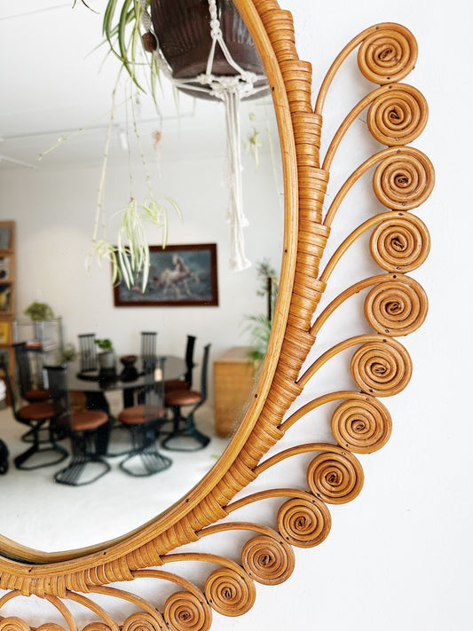 Vintage Peacock Cane Oval Mirror