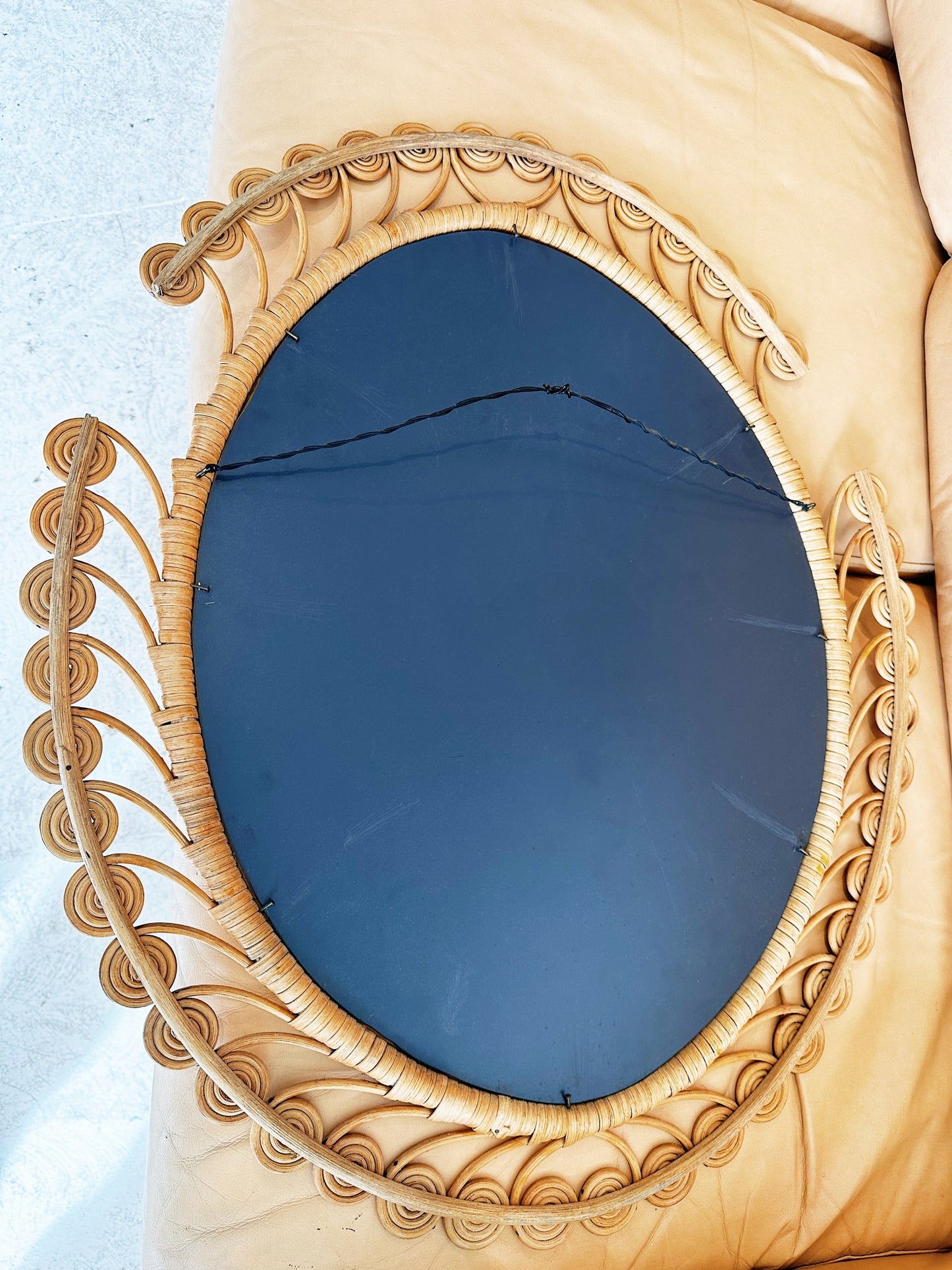 Vintage Peacock Cane Oval Mirror