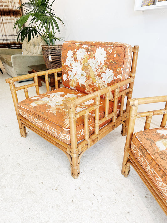 Vintage Rattan Porch Chairs / Set of 2