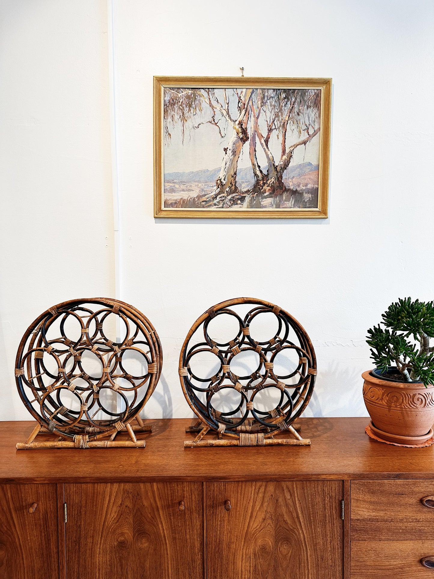 Vintage Rattan Round & Round Wine Rack