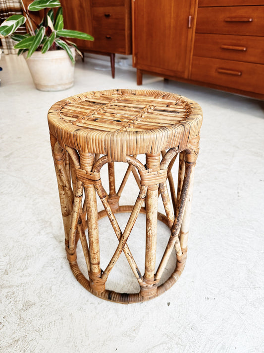 Vintage Rattan Side Table / Plant Stand