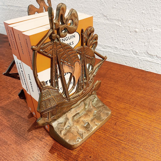 Solid Brass Mid Century Sailing Ships Bookend Treasures