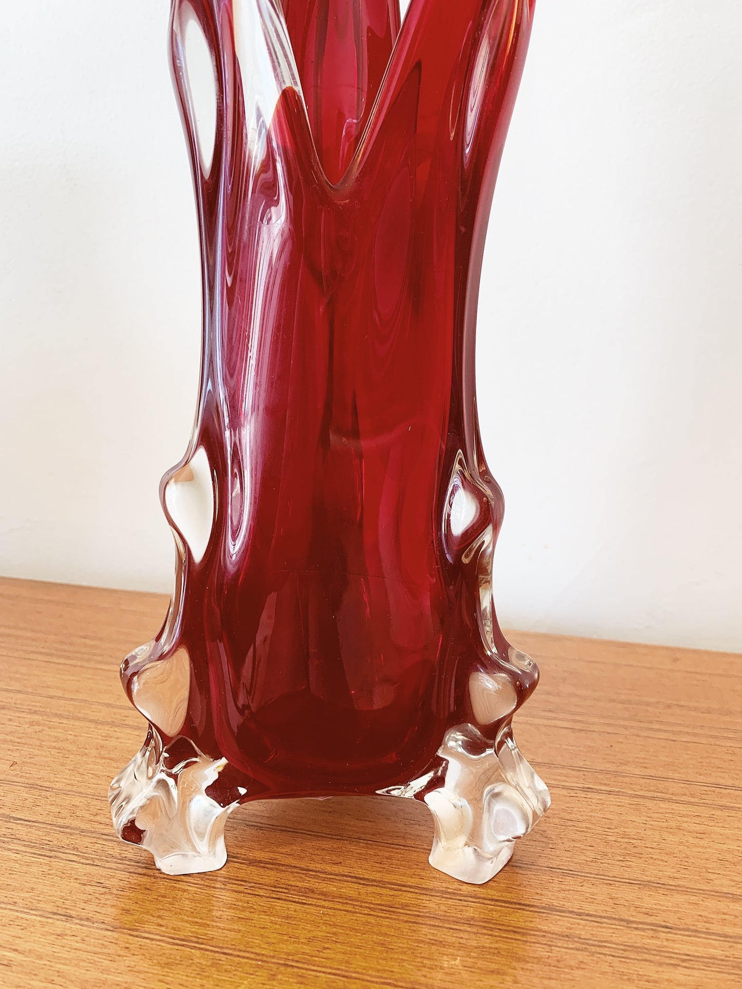 60s Vintage Red Art Glass Vase