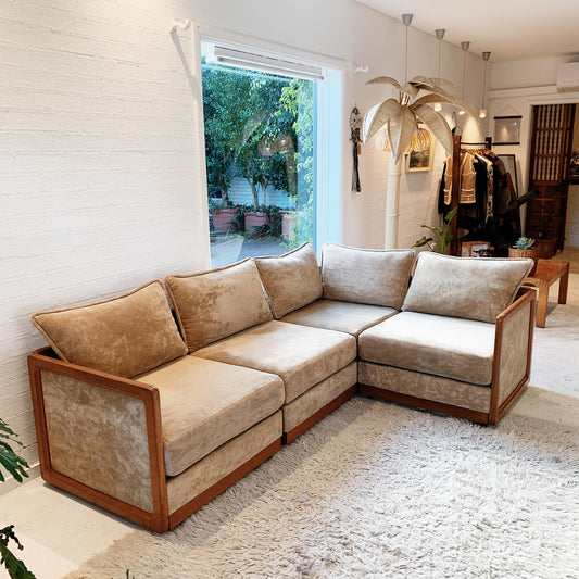 70s Vintage Caramel Fudge Velour Modular Lounge
