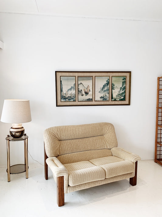 70s Miles Furniture Two Seater in "Snow Bird" Ribbed Velour