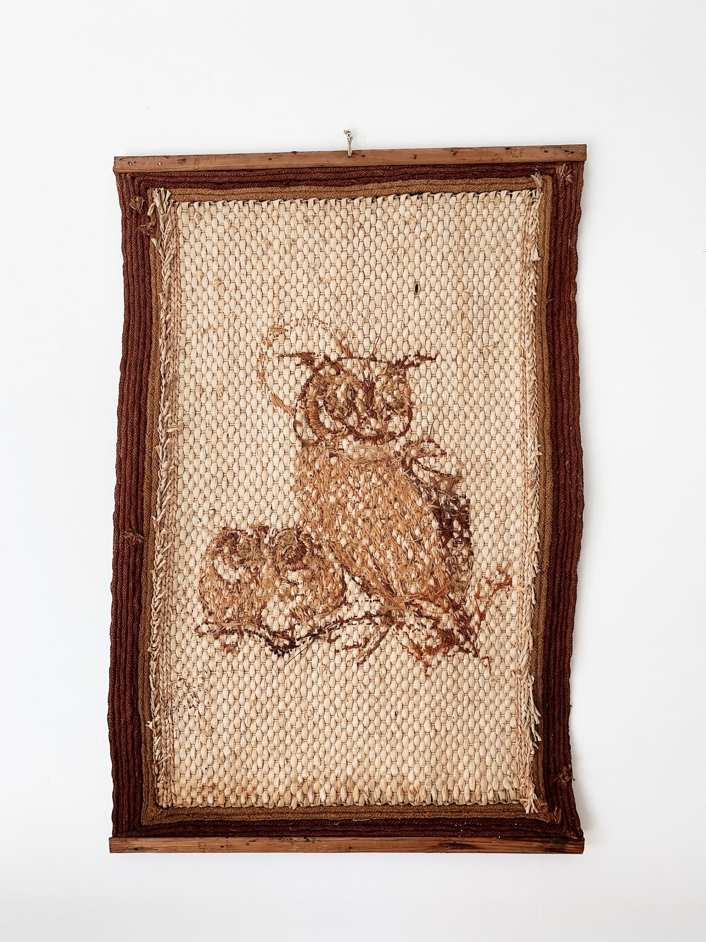 70s Vintage Spring Owls Wall Hanging