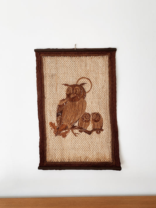 70s Vintage Spring Owls Wall Hanging