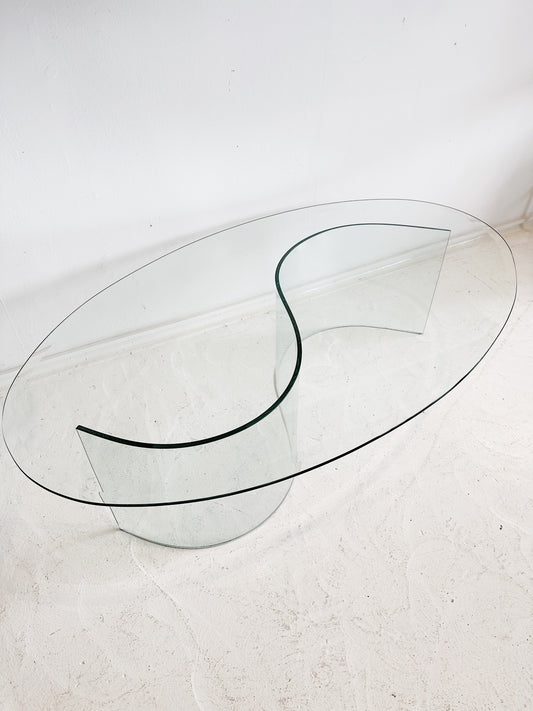 90s Vintage Italian Style Yin Yang Glass Coffee Table