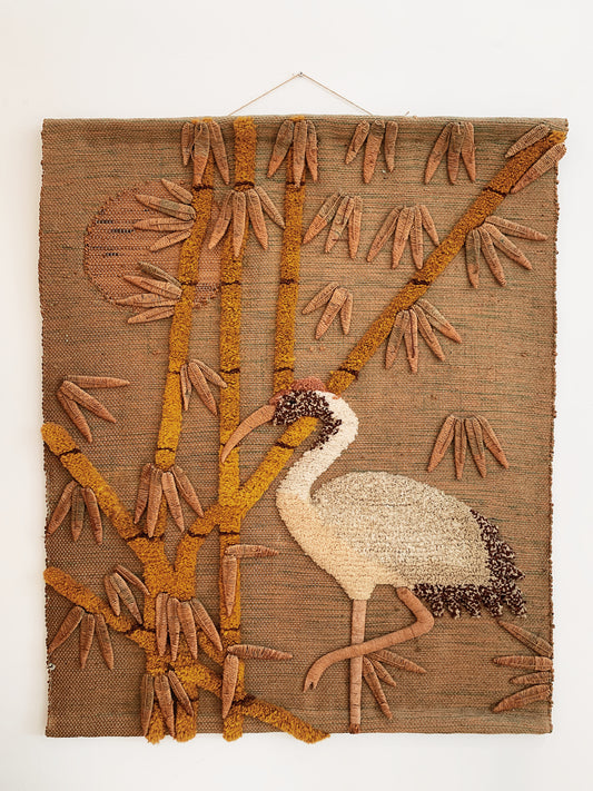 Bamboo Forest Crane Jute Wall Hanging 2.0
