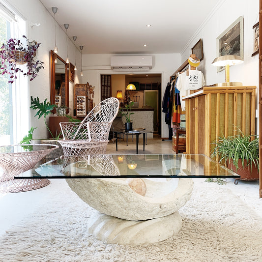 "Birth of Venus II" Sculpted Travertine Stone Coffee Table