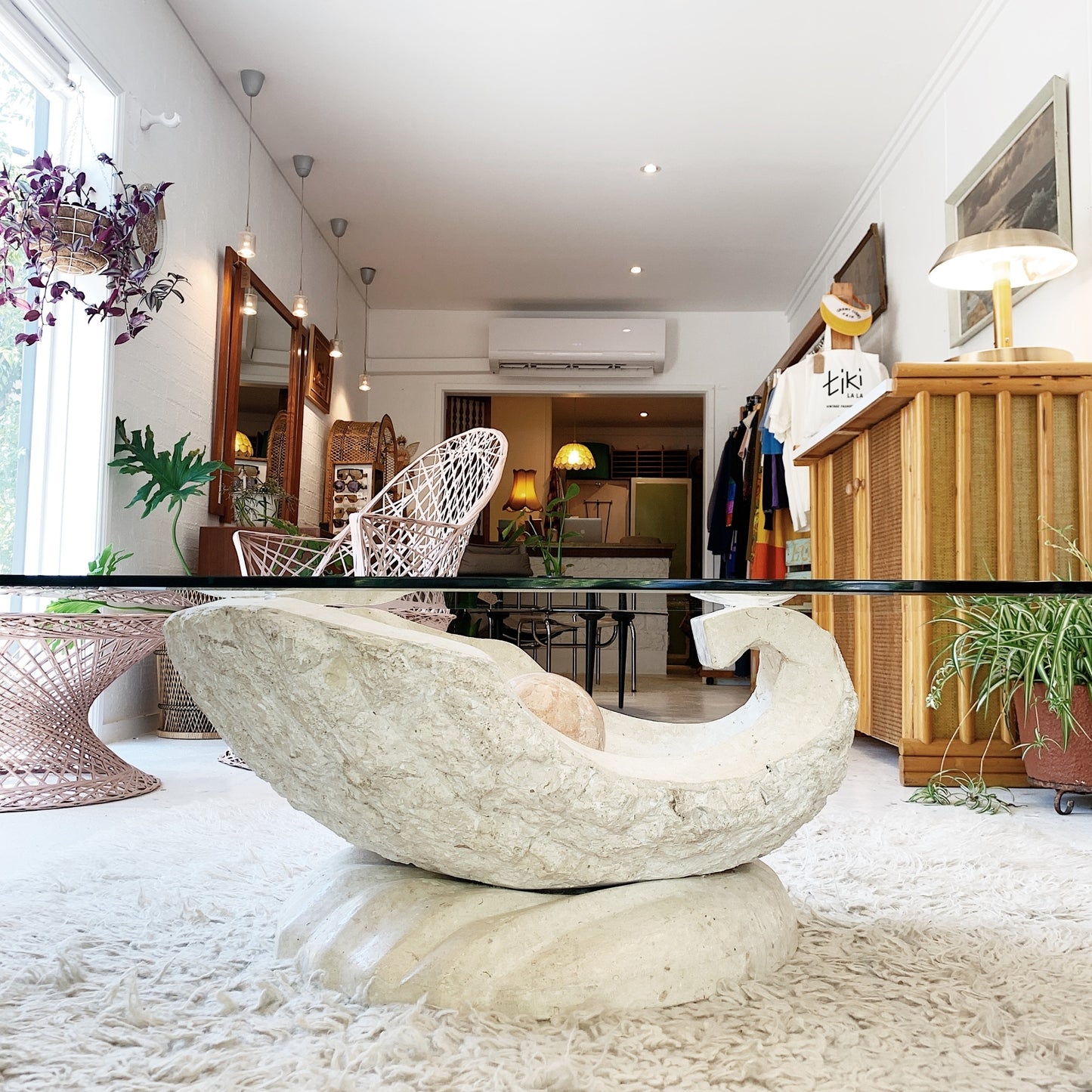 "Birth of Venus II" Sculpted Travertine Stone Coffee Table