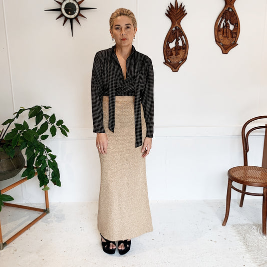 Vintage 70s Courtelle by Heathermoor Australia Gold Lurex Knit Skirt