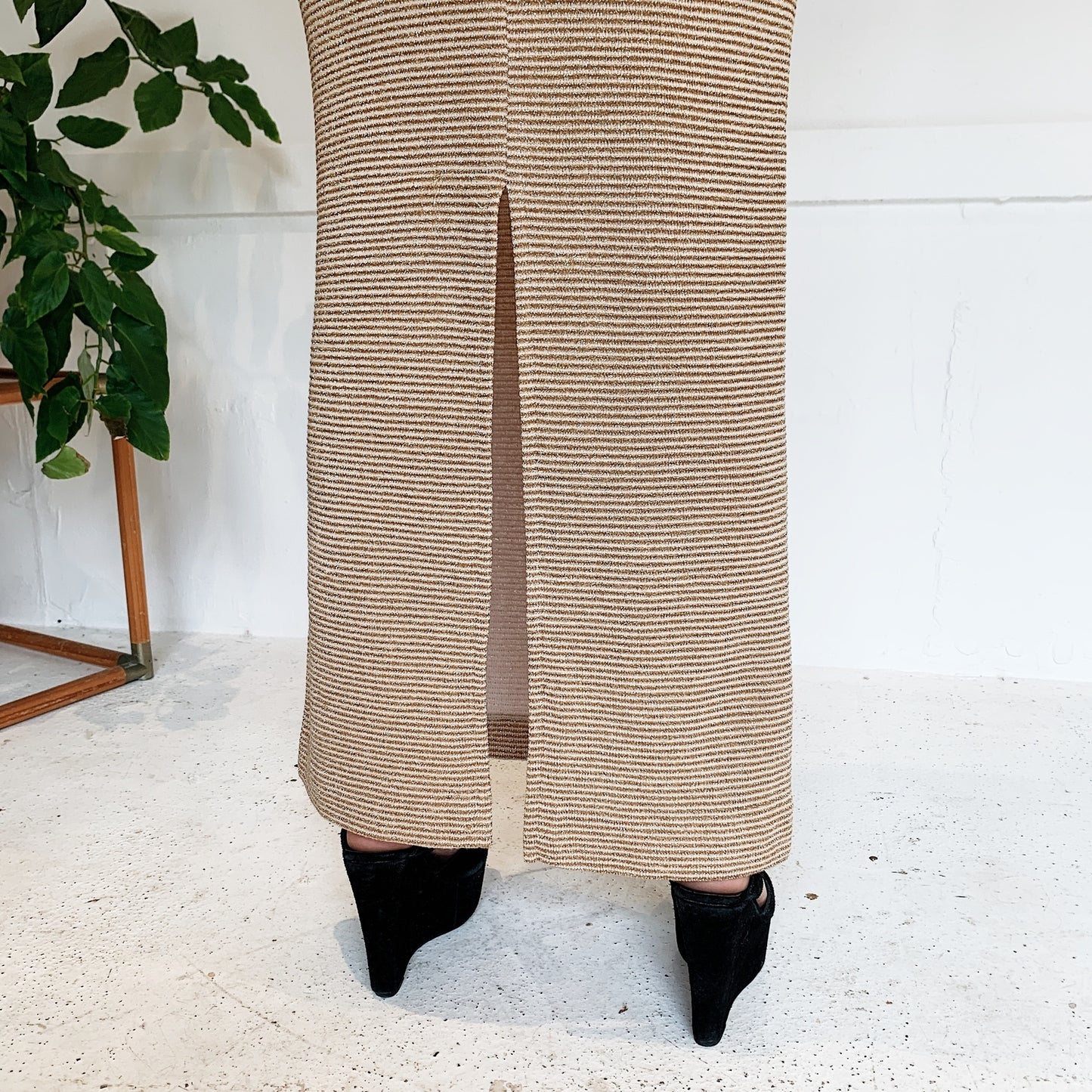 Vintage 70s Courtelle by Heathermoor Australia Gold Lurex Knit Skirt