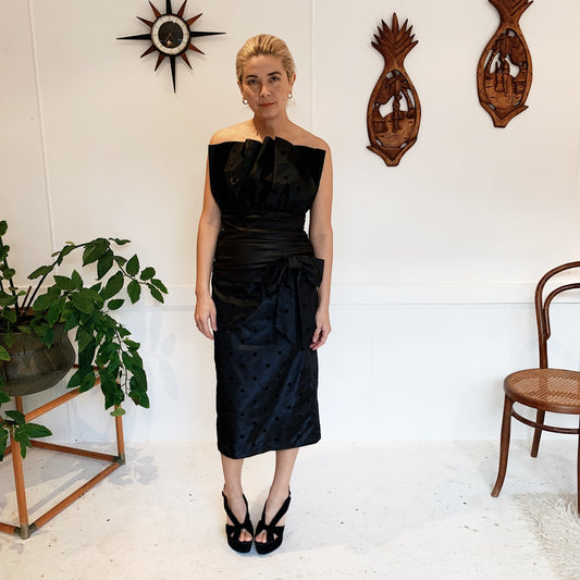 Vintage 80s Designer Collection By Discovery Polka Dot Strapless Dress