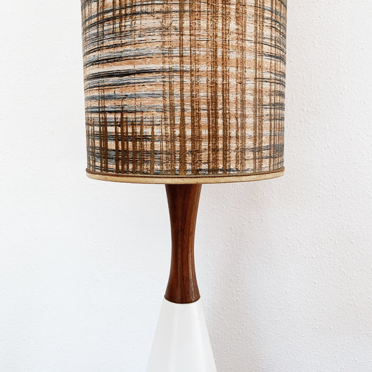 Lyndale Teak / Ceramic Lamp & Original Abstract Decor Fibreglass Shade