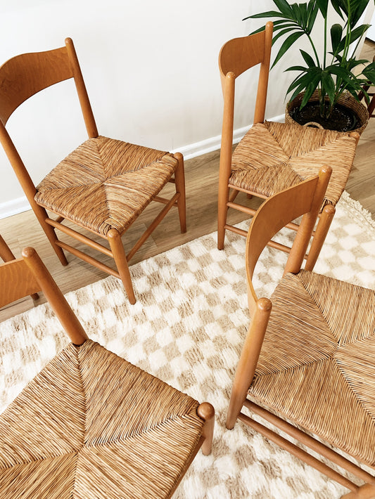 Italian Beech & Hand-Twisted Bullrush Dining Chairs (each)