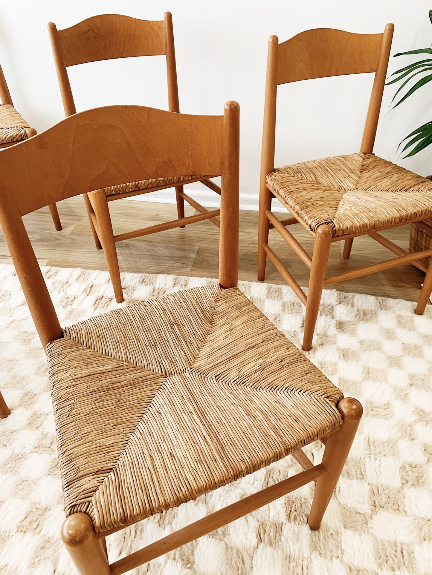 Italian Beech & Hand-Twisted Bullrush Dining Chairs (each)
