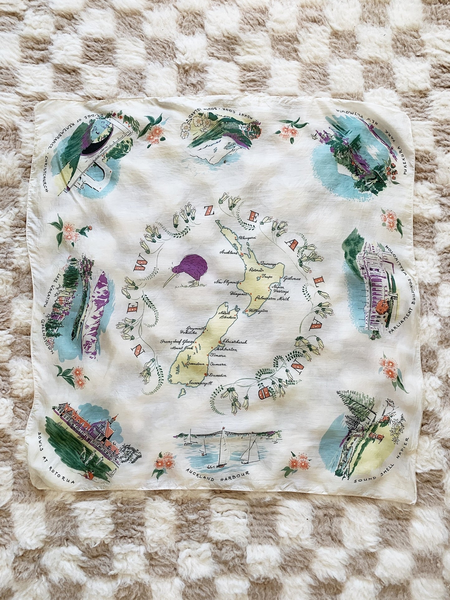 Vintage New Zealand Souvenir Scarf