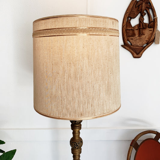 Pierced Brass Floor Lamp w/ Cream and Gold Drum Shade