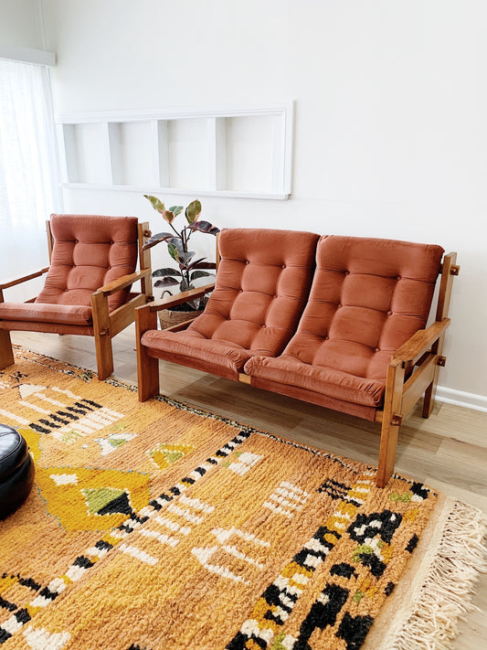 Rouge Velvet & Teak Sling Lounge Chair Suite