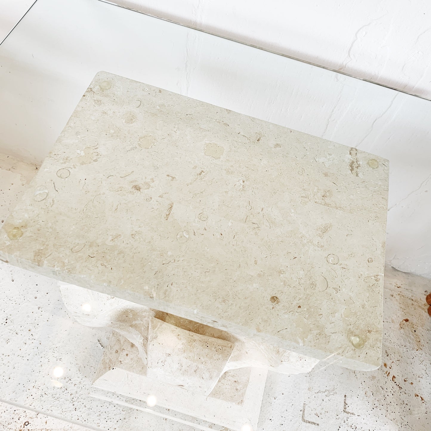 Shell Sculpted Travertine Stone Side Table (2 available)