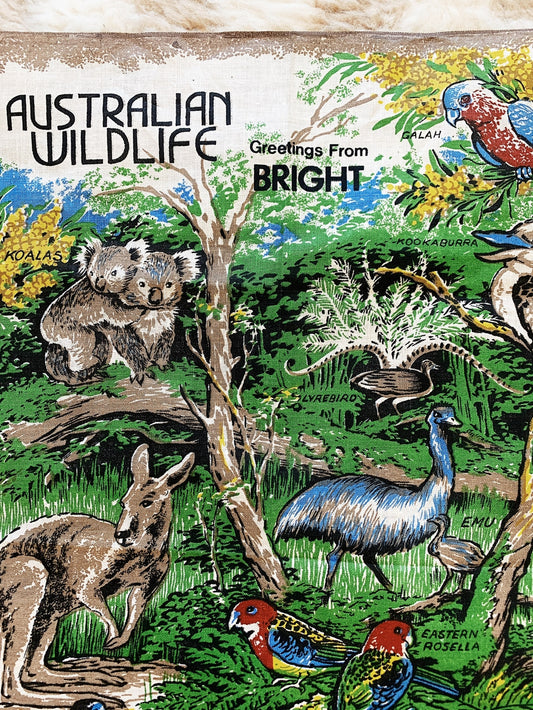 Hand Printed Australian Wildlife Bright Souvenir Tea Towel