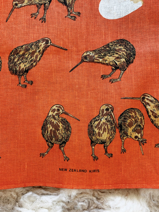 Hand Printed New Zealand Kiwis Souvenir Tea Towel