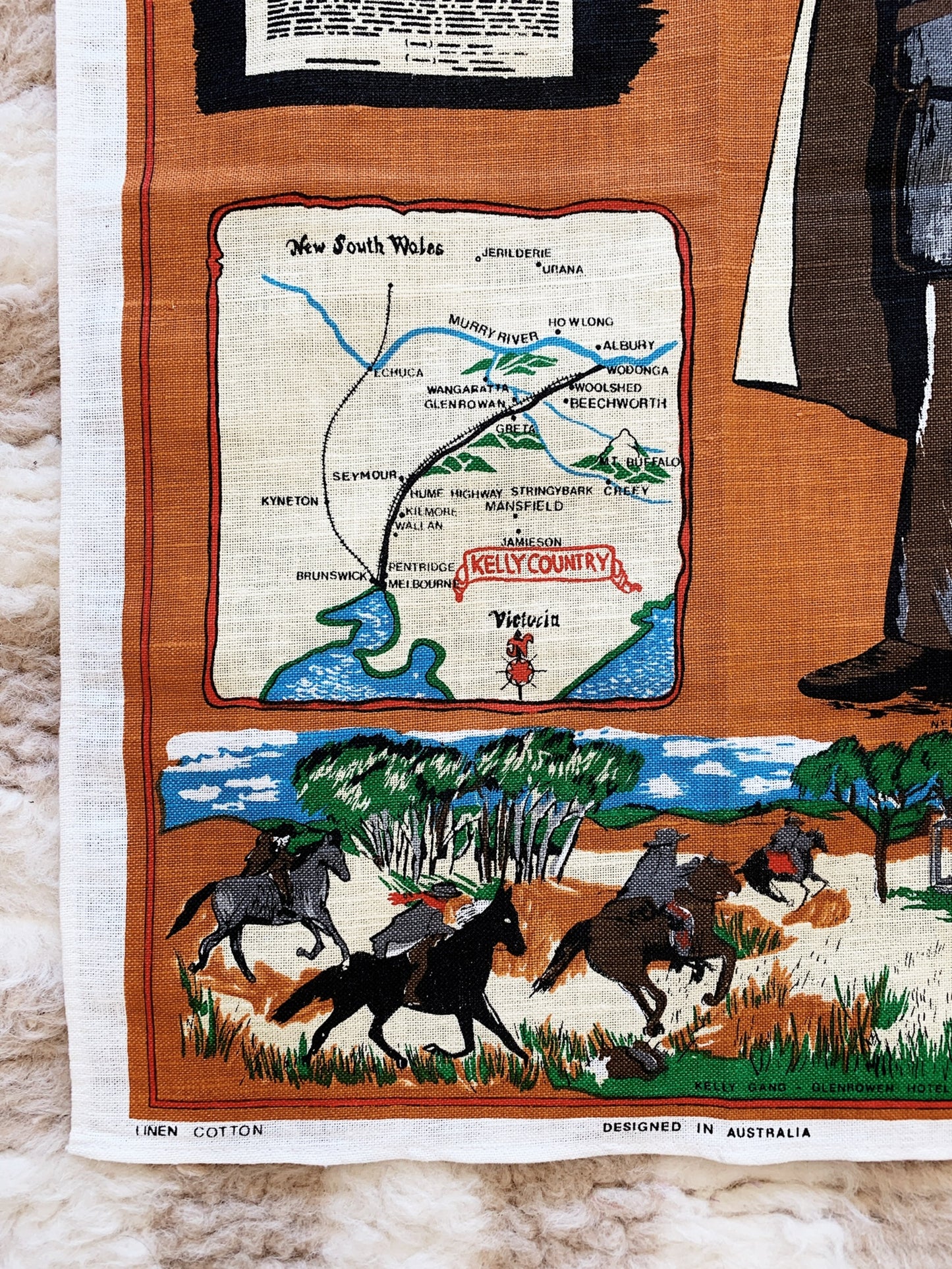Hand Printed Ned Kelly Kelly Country Souvenir Tea Towel
