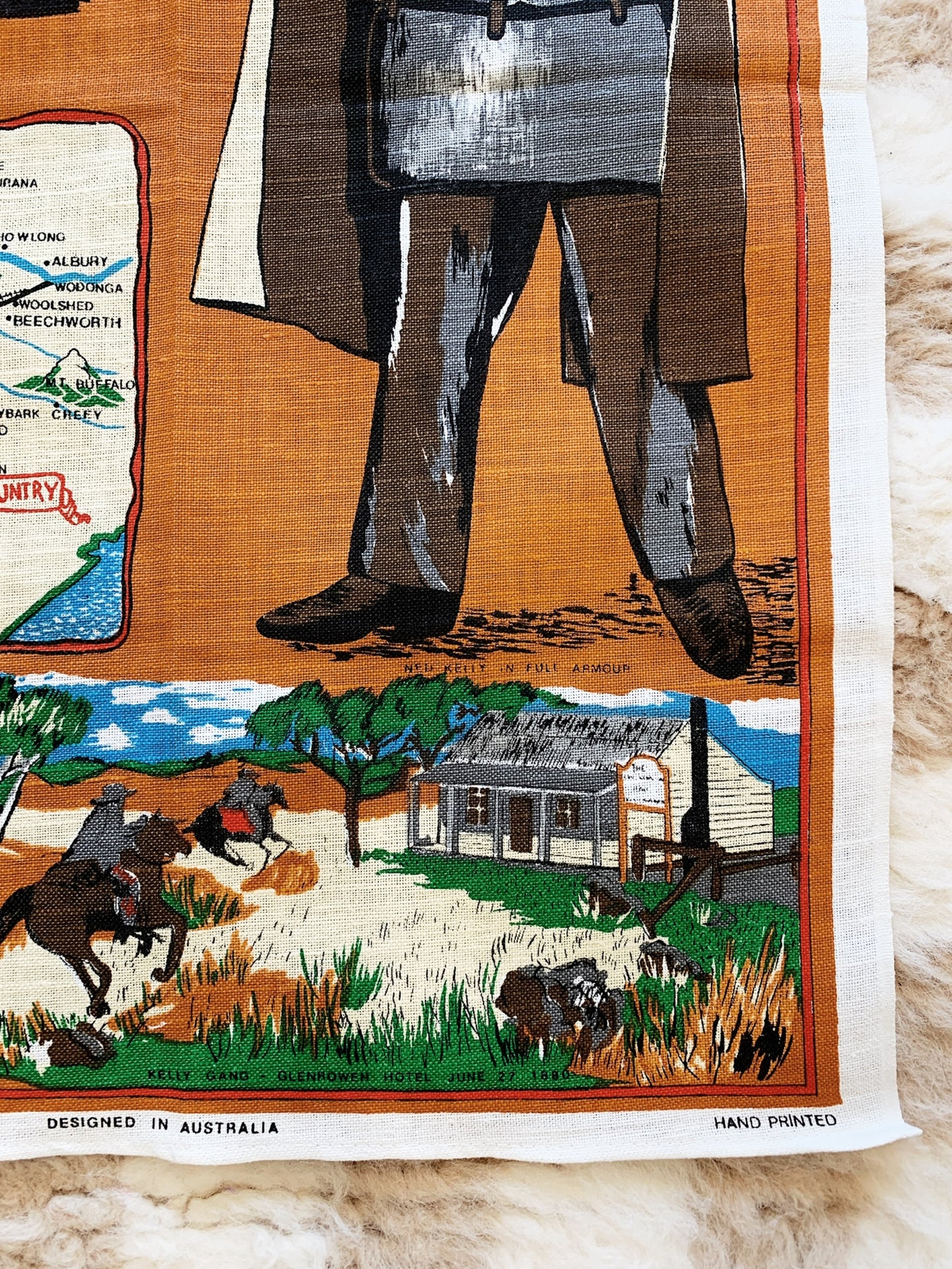 Hand Printed Ned Kelly Kelly Country Souvenir Tea Towel