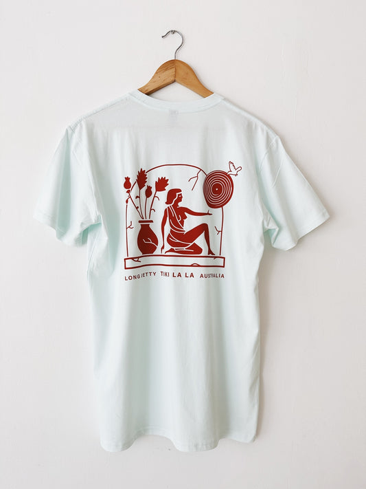 Tiki La La Tourist Tee / Seafoam & Red