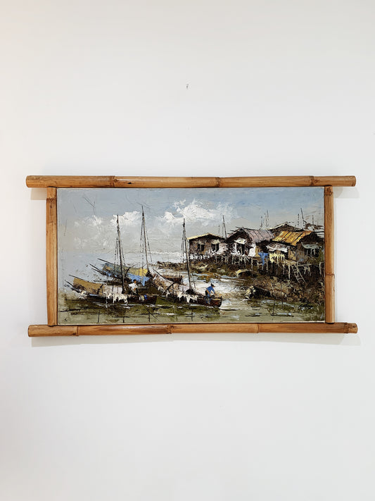 Tsuen Wan Fishing Village Folk Art Oil Painting